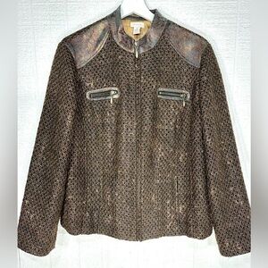 Chicos tweed moto jacket brown size L